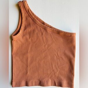 Fornia Women's Fall Orange‎ Color Asymmetrical Rib Knit Tank Top, Size M/L